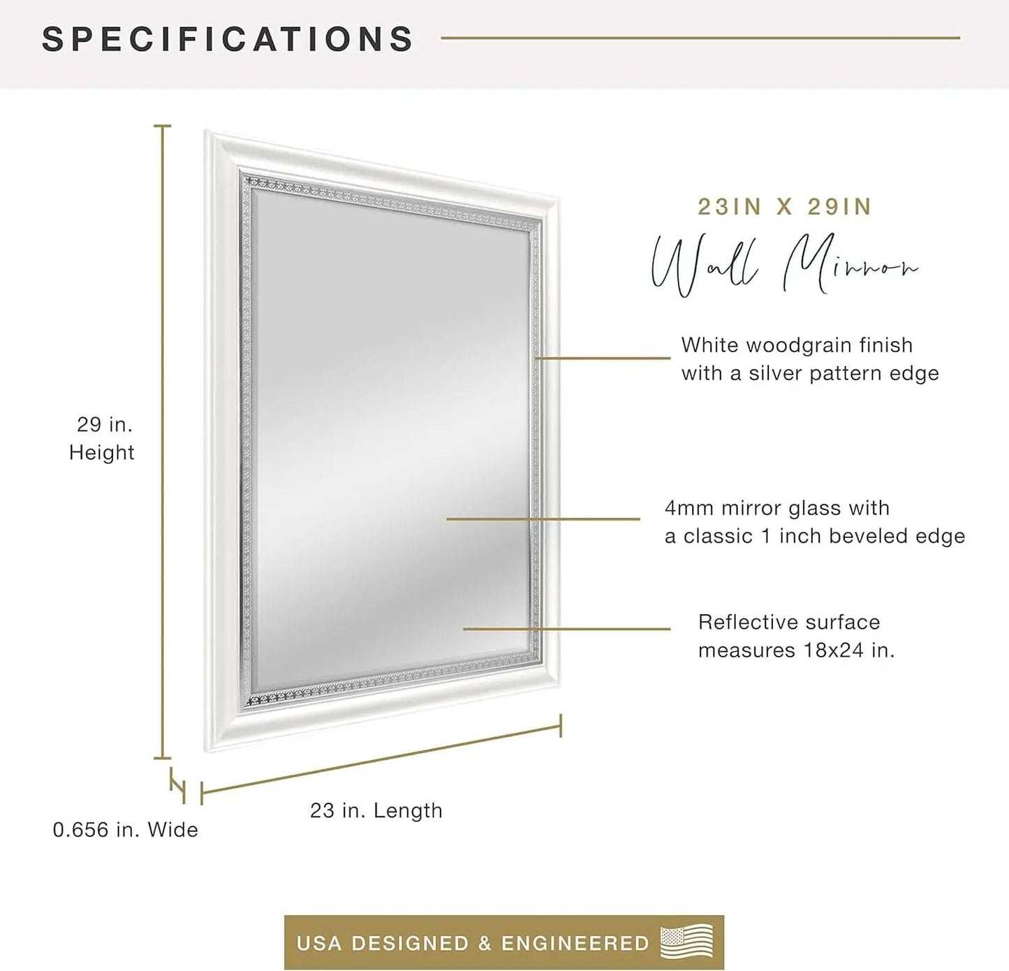 23x29 White Woodgrain Wall Mirror With Beveled Edge from PriceLows™