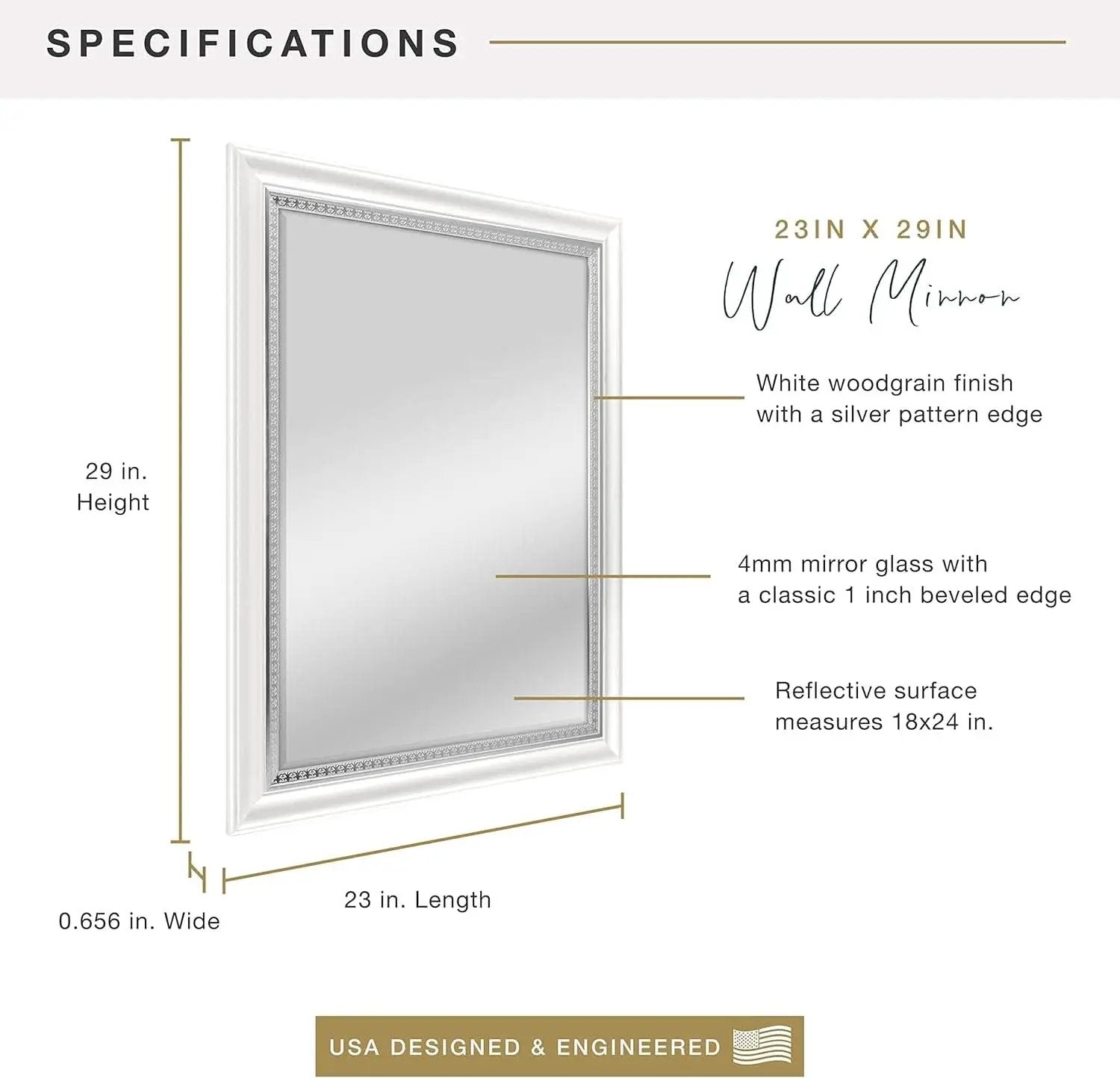 23x29 White Woodgrain Wall Mirror With Beveled Edge from PriceLows™