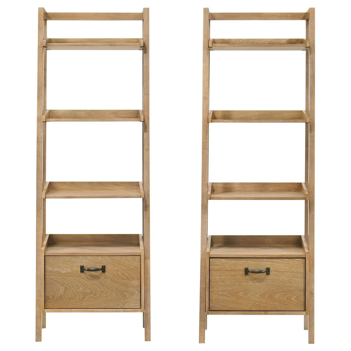 Fabian 2-piece 4-shelf Bookshelf with Drawer Distressed Light Standard Bookcase | 2-Piece Set | Rubberwood & Engineered Wood | Brown