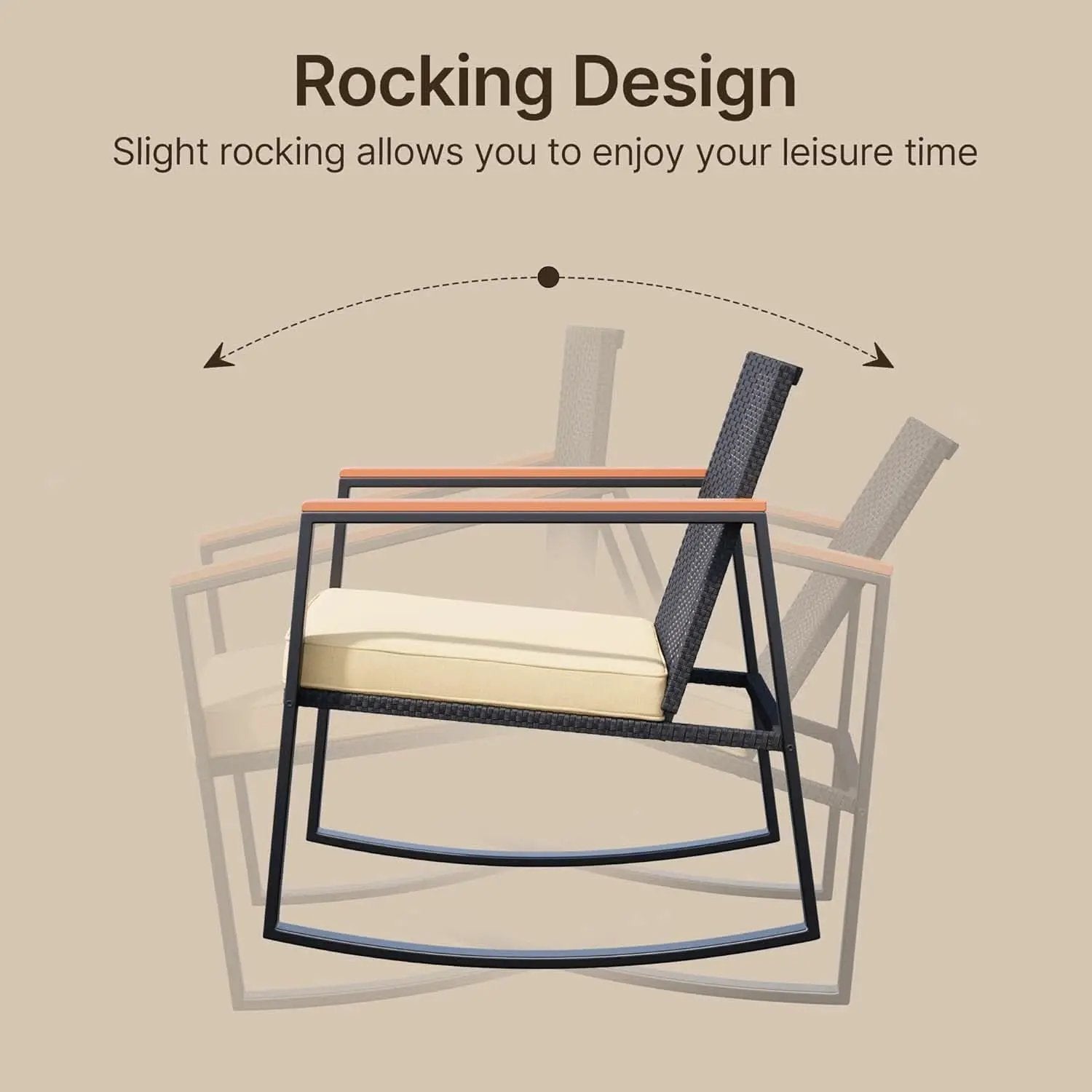 3 Piece Rocking Patio Bistro Set With Anti Scald Armrests Glass Table Cushions Outdoor Wicker Furniture from PriceLows™