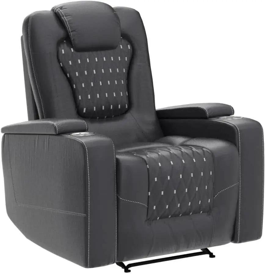 Power Recliner Chair Set Of 3 Black Leather With USB Ports from PriceLows™
