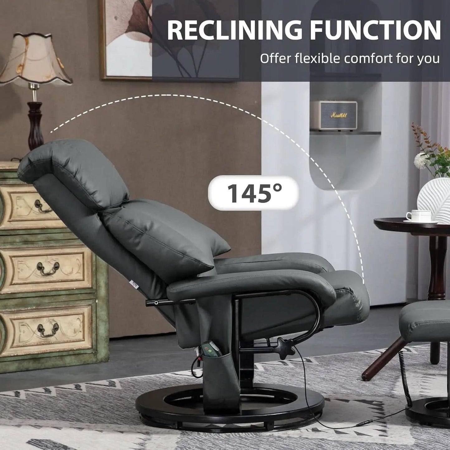 Gray 360 Degree Swivel Massage Recliner Chair With Ottoman from PriceLows™