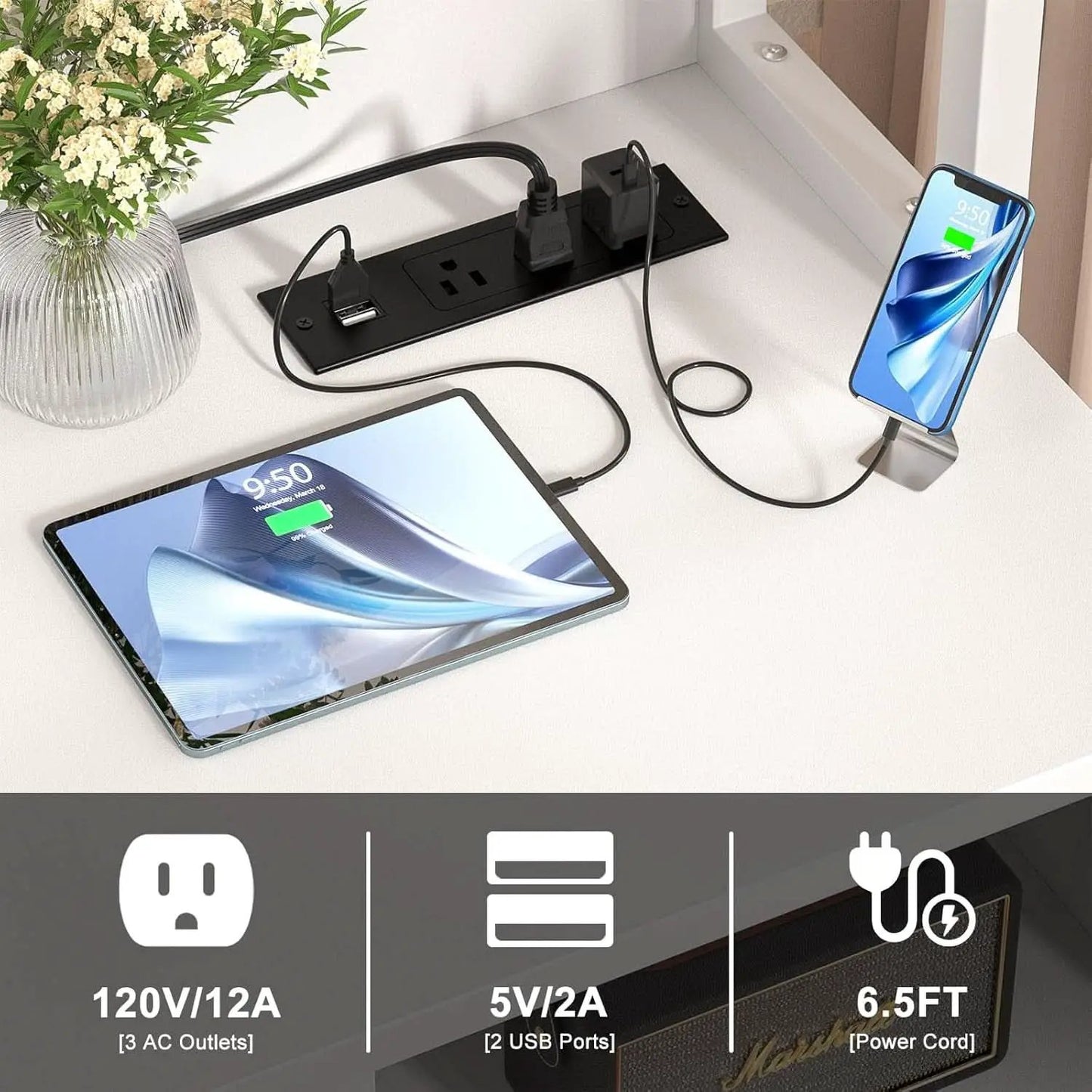 White Printer Stand With Locking File Cabinet And Charging Station from PriceLows™