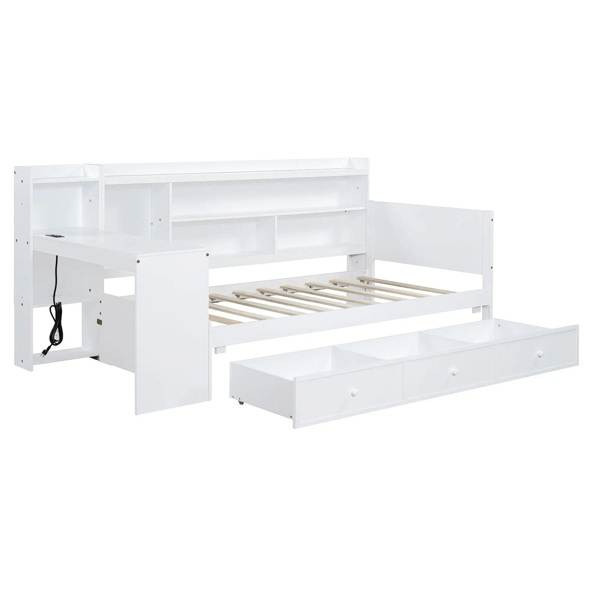 Pine Wood Daybed | 3 Drawers | USB Ports | Built-In Desk
