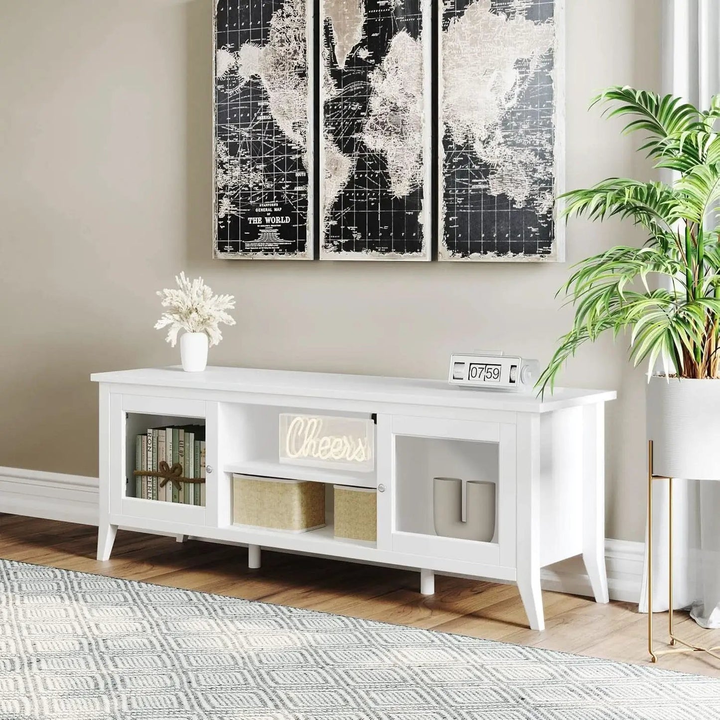 55 Inch TV Stand White With Storage Shelves And Cubbies from PriceLows™