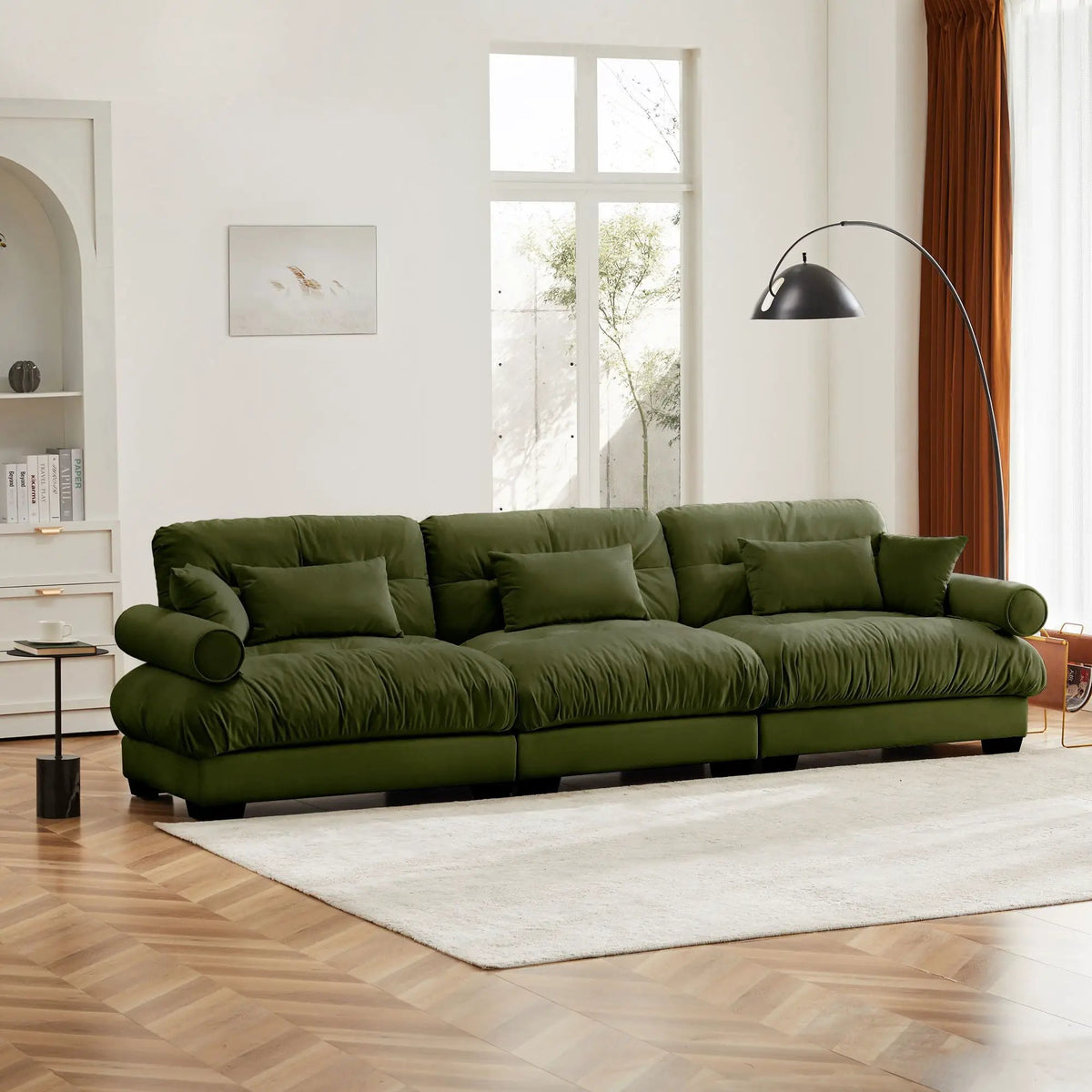 Modern Sofa | Bolstered Armrests | Cloud Cushions | Vintage Fabric