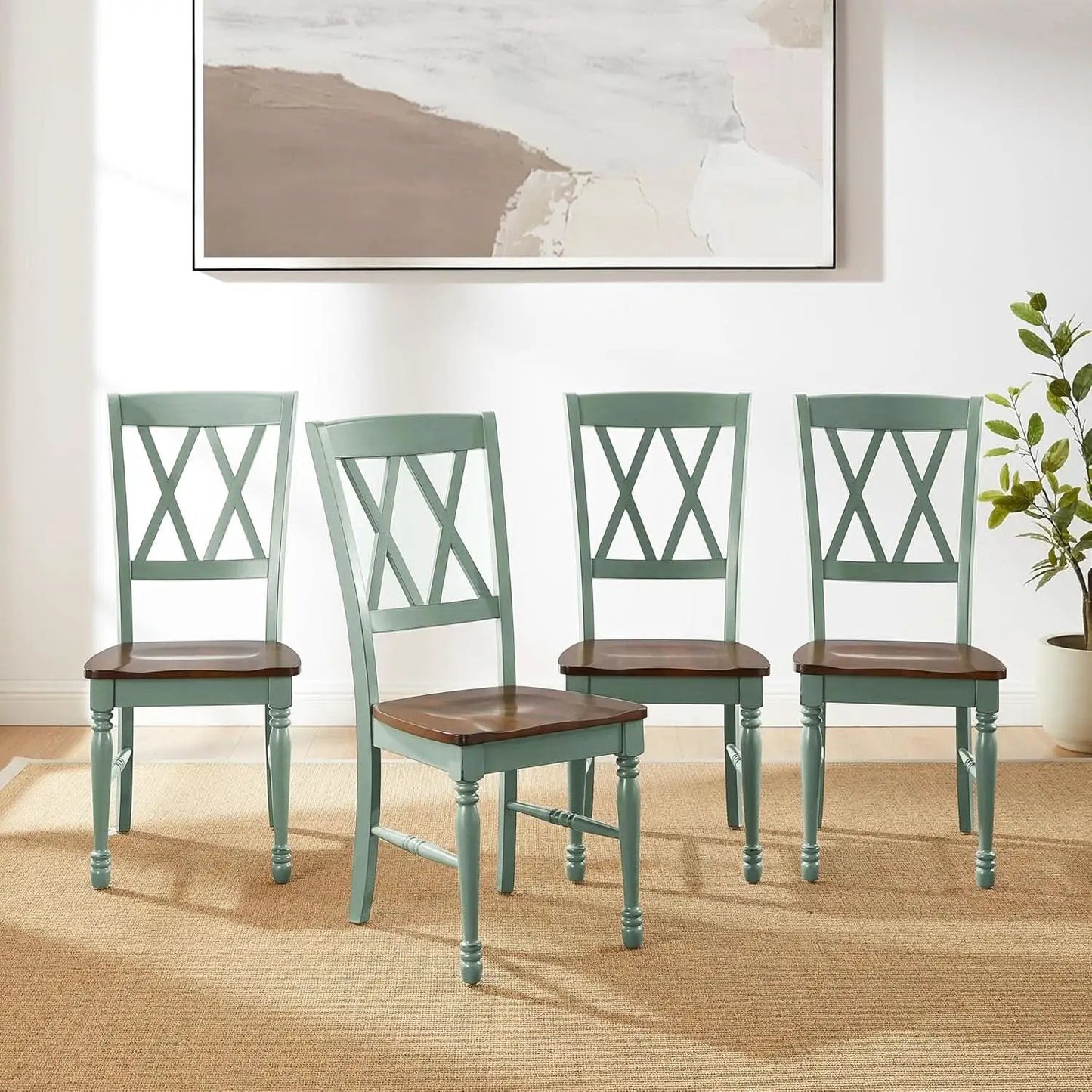 Shelby Distressed Teal XBack Dining Room Chairs Set of 4 from PriceLows™