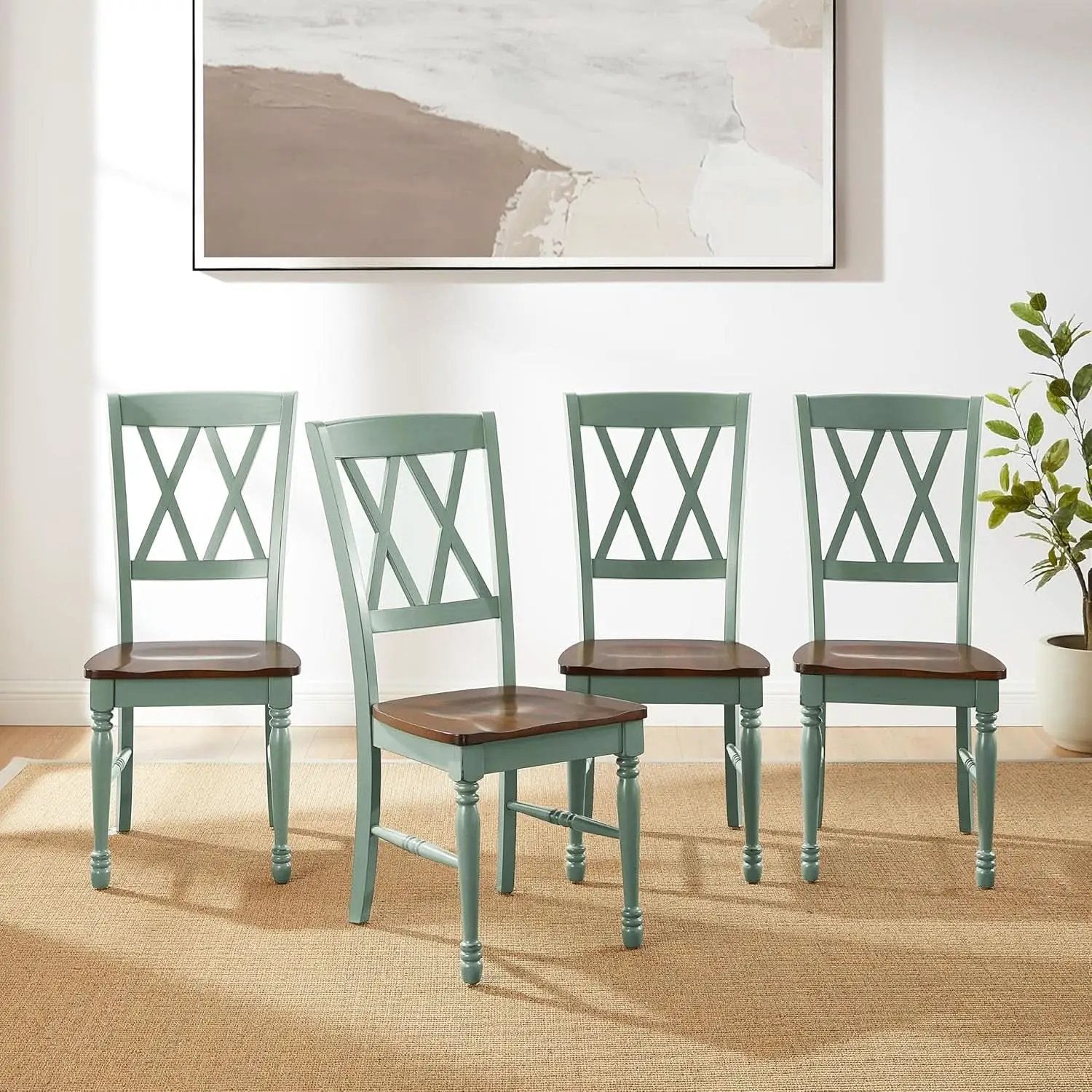 Shelby Distressed Teal XBack Dining Room Chairs Set of 4 from PriceLows™