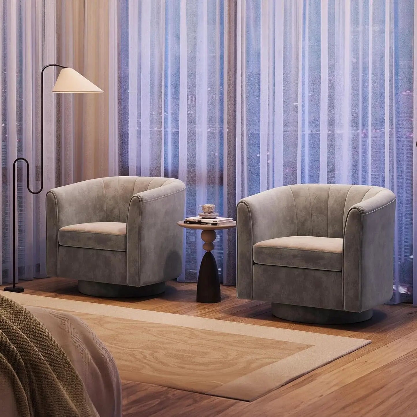 Grey Velvet 360 Swivel Armchair For Small Spaces Modern from PriceLows™