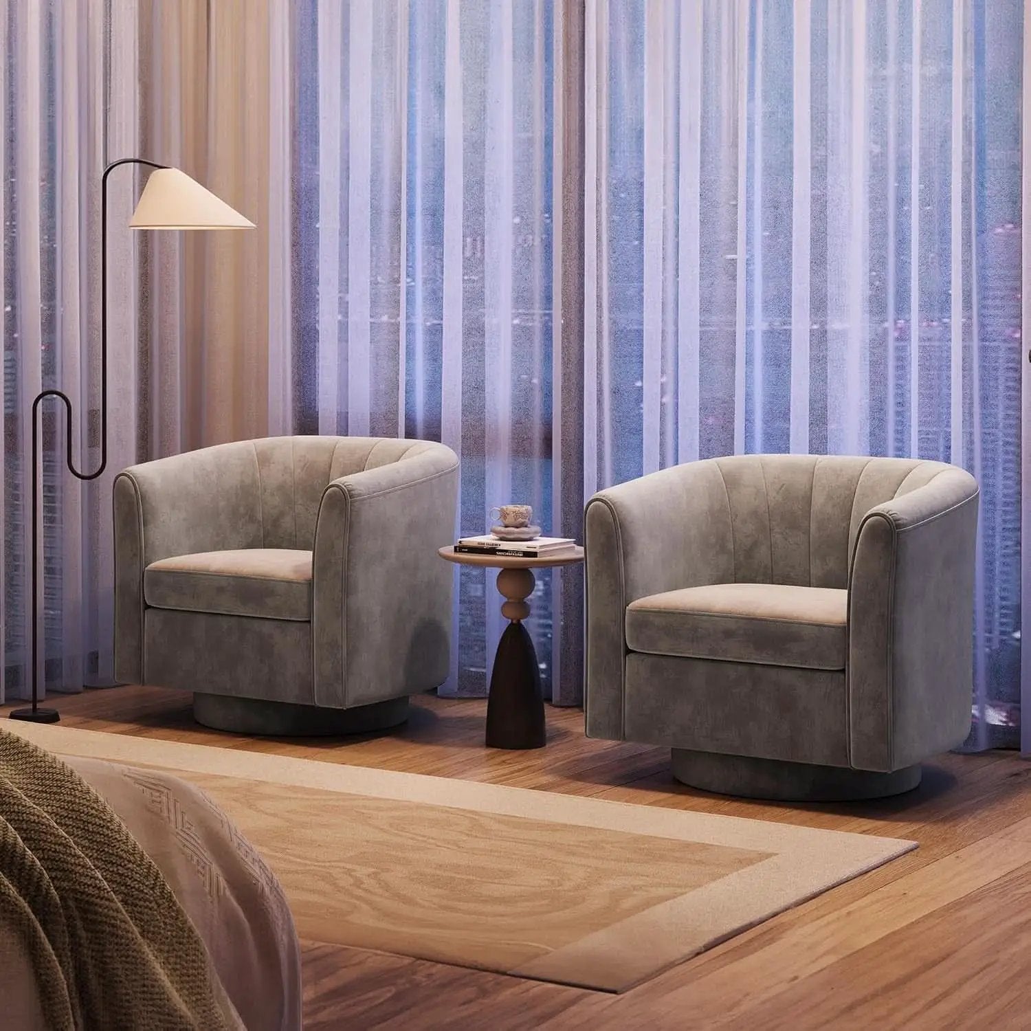 Grey Velvet 360 Swivel Armchair For Small Spaces Modern from PriceLows™