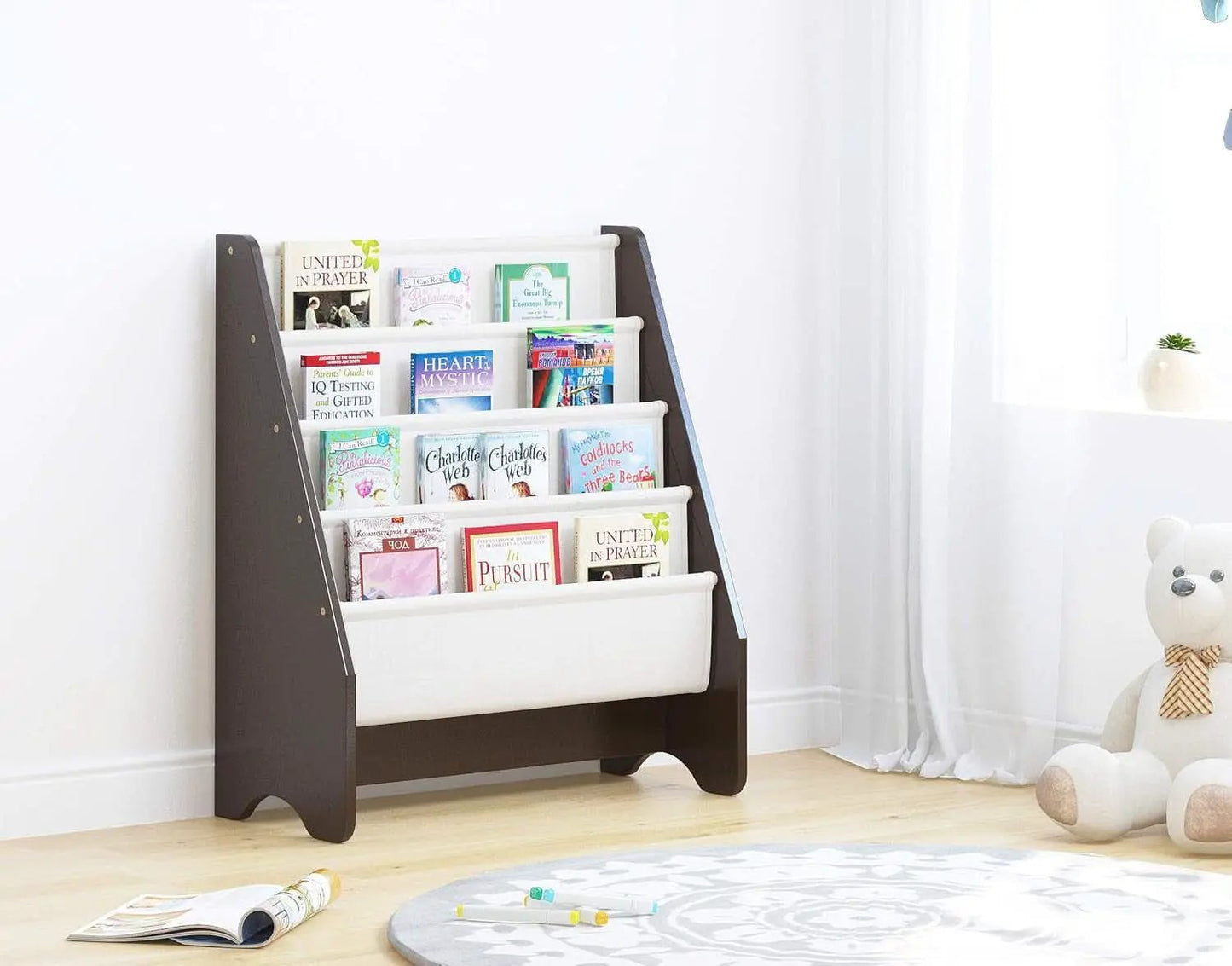 Kids Sling Bookshelf Espresso With Magazine Rack Organizer For Kids Room from PriceLows™