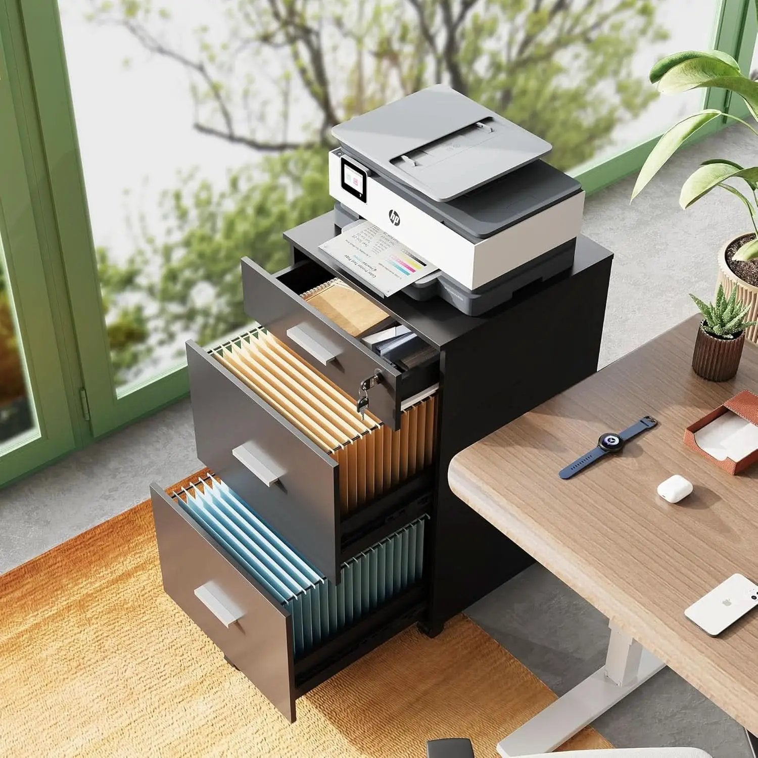 Black 3-Drawer Locking Rolling File Cabinet for Home Office from PriceLows™