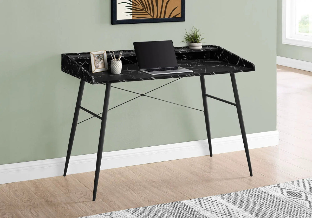 Computer Desk With Shelves | 47.25 Inch Width | Tapered Angled Metal Legs | 34 Inch Height