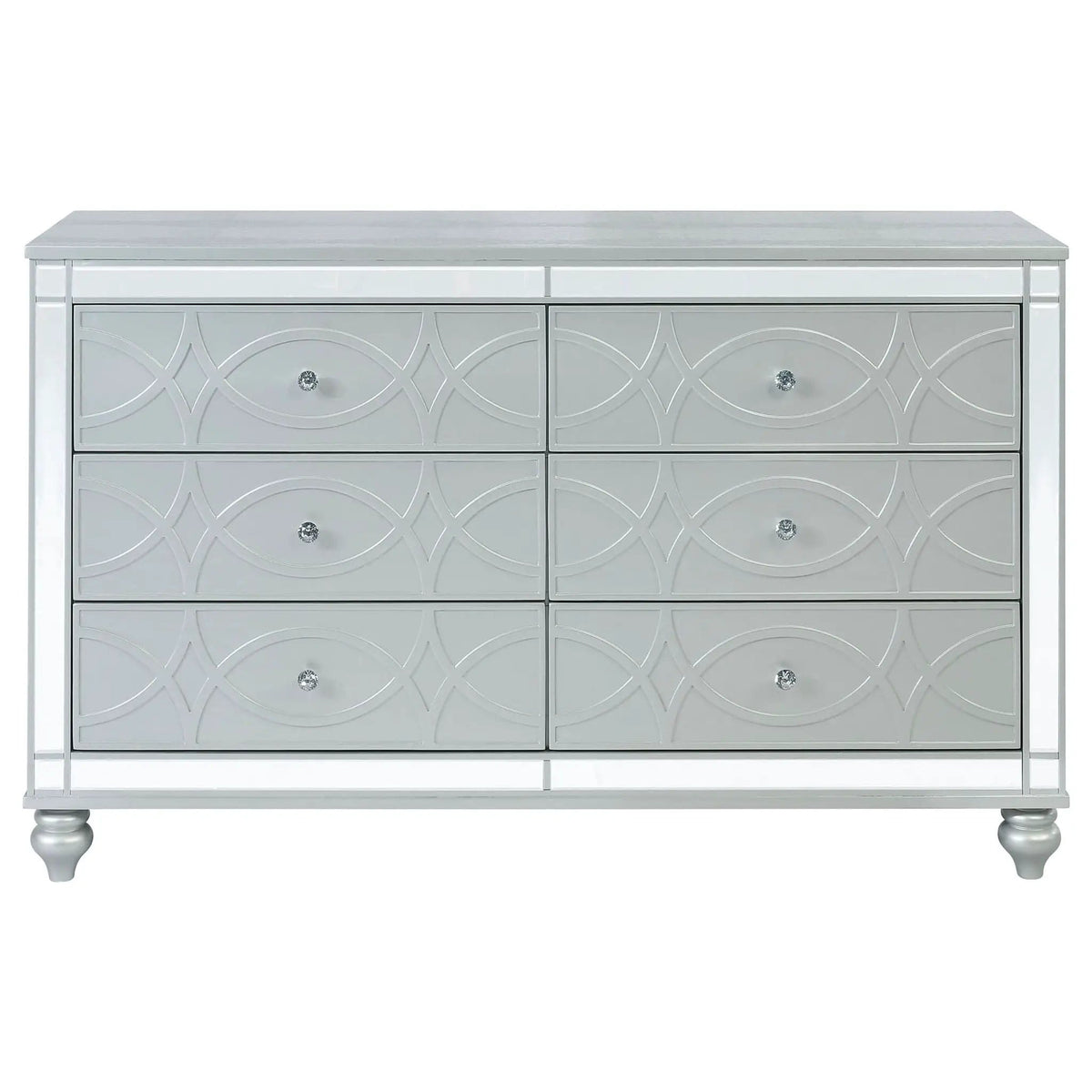 Gunnison 6-drawer Dresser Silver Metallic | 62 x 18 x 38.25 in | Crystal | Bedroom