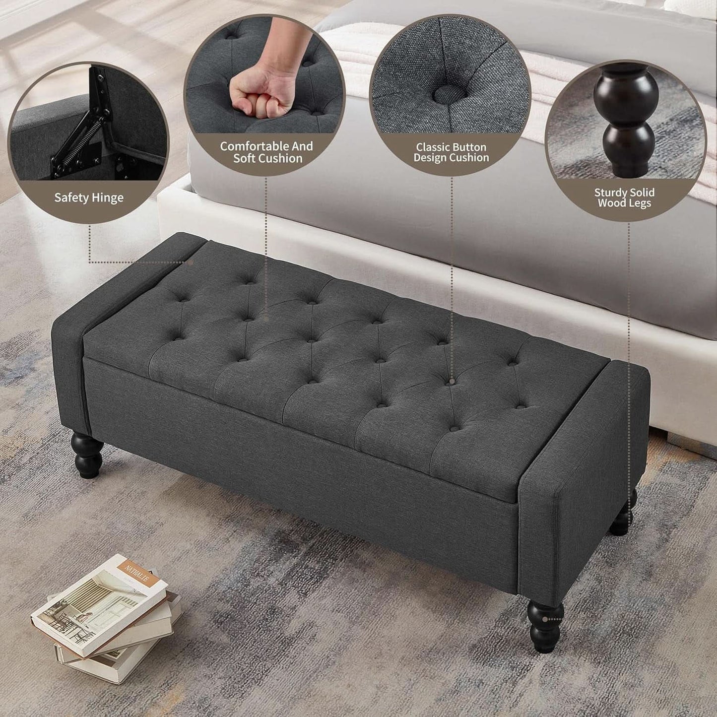 Storage Ottoman Bench Featuring Dual Safety Hinges from PriceLows™