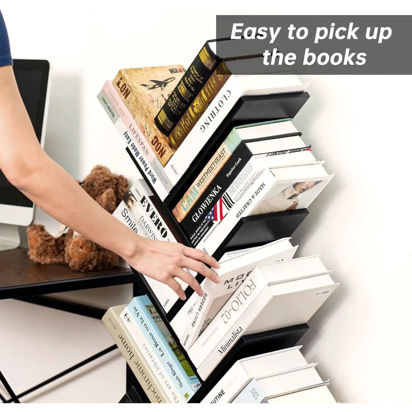 8 Tier Tree Bookshelf Drawer Freestanding Black Bookcase from PriceLows™