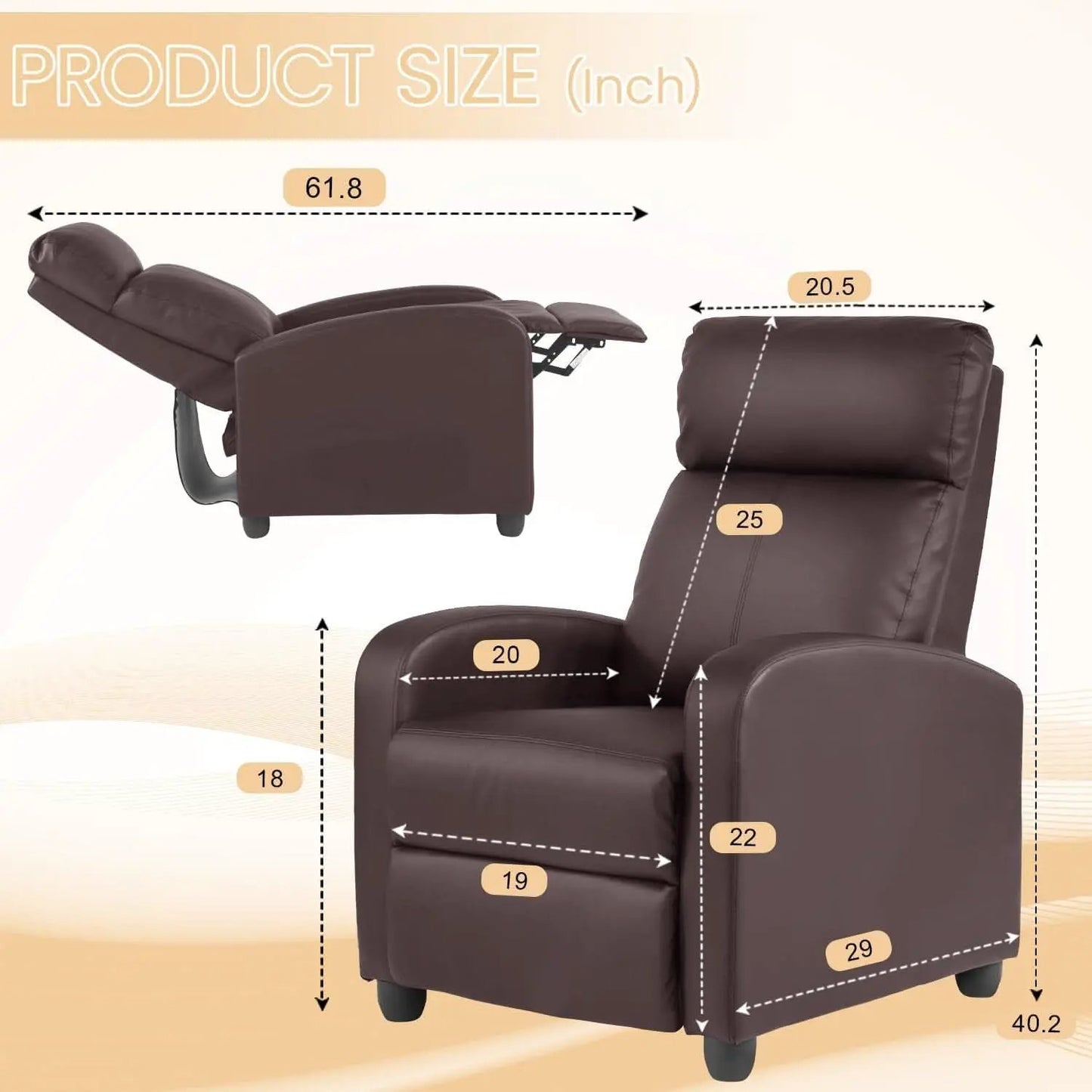 Massage Recliner Chair With Footrest And Brown PU Leather from PriceLows™