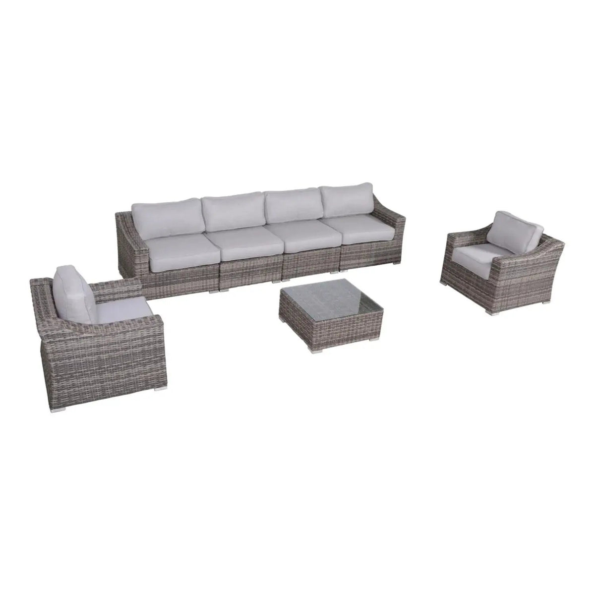 Outdoor Wicker Conversation Set | All-Weather Resin | Tempered Glass Table | 5 Inch Cushions