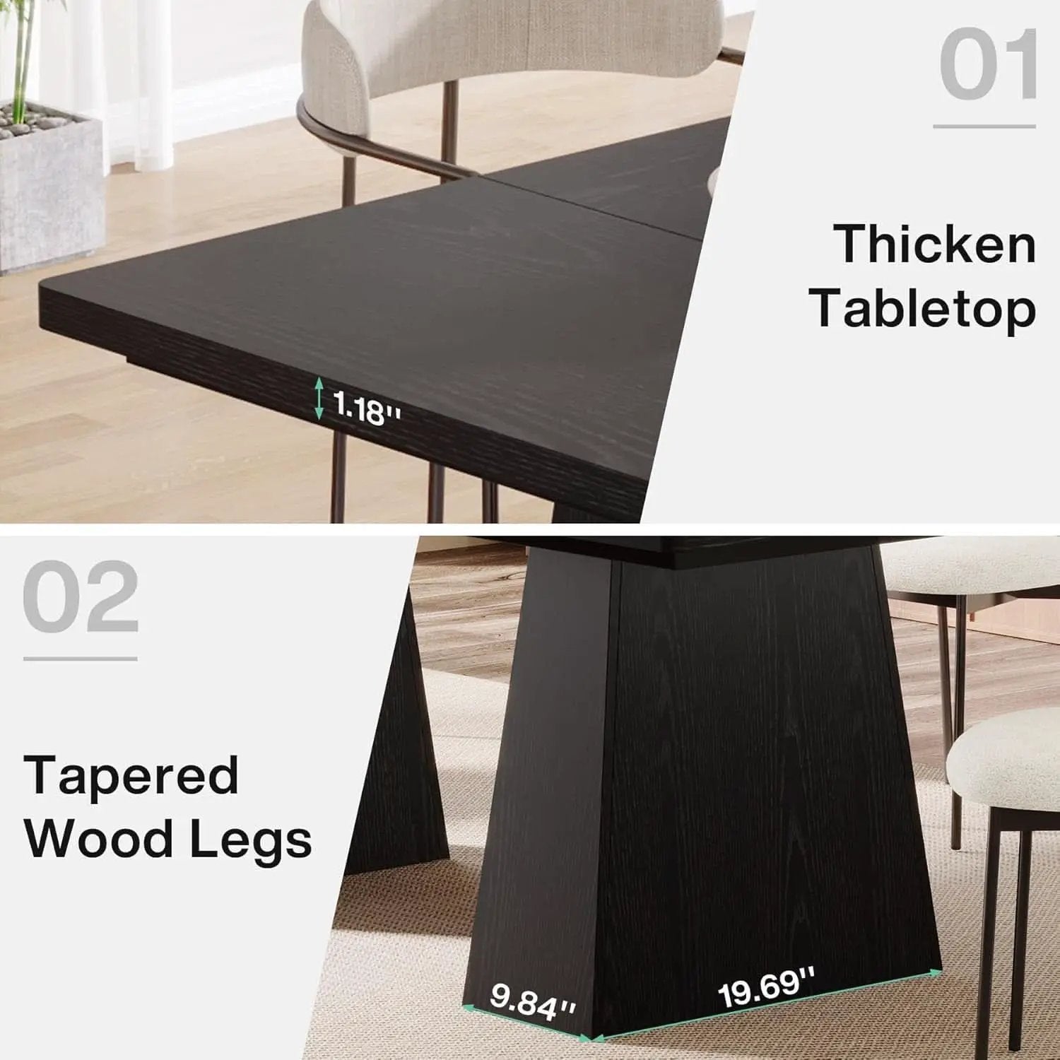 63-Inch Black Dining Table For 4 To 6 Guests For Kitchen And Dining from PriceLows™