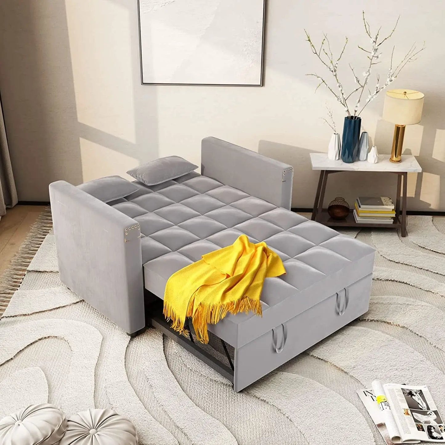 Sofa Bed With Hidden Table Velvet Fabric For Small Spaces from PriceLows™