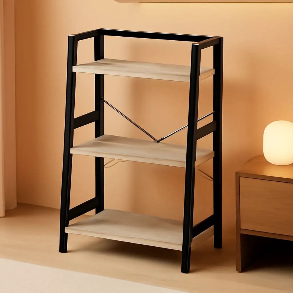 3-Tier Ladder Bookshelf With Steel Frame Greige Black from PriceLows™