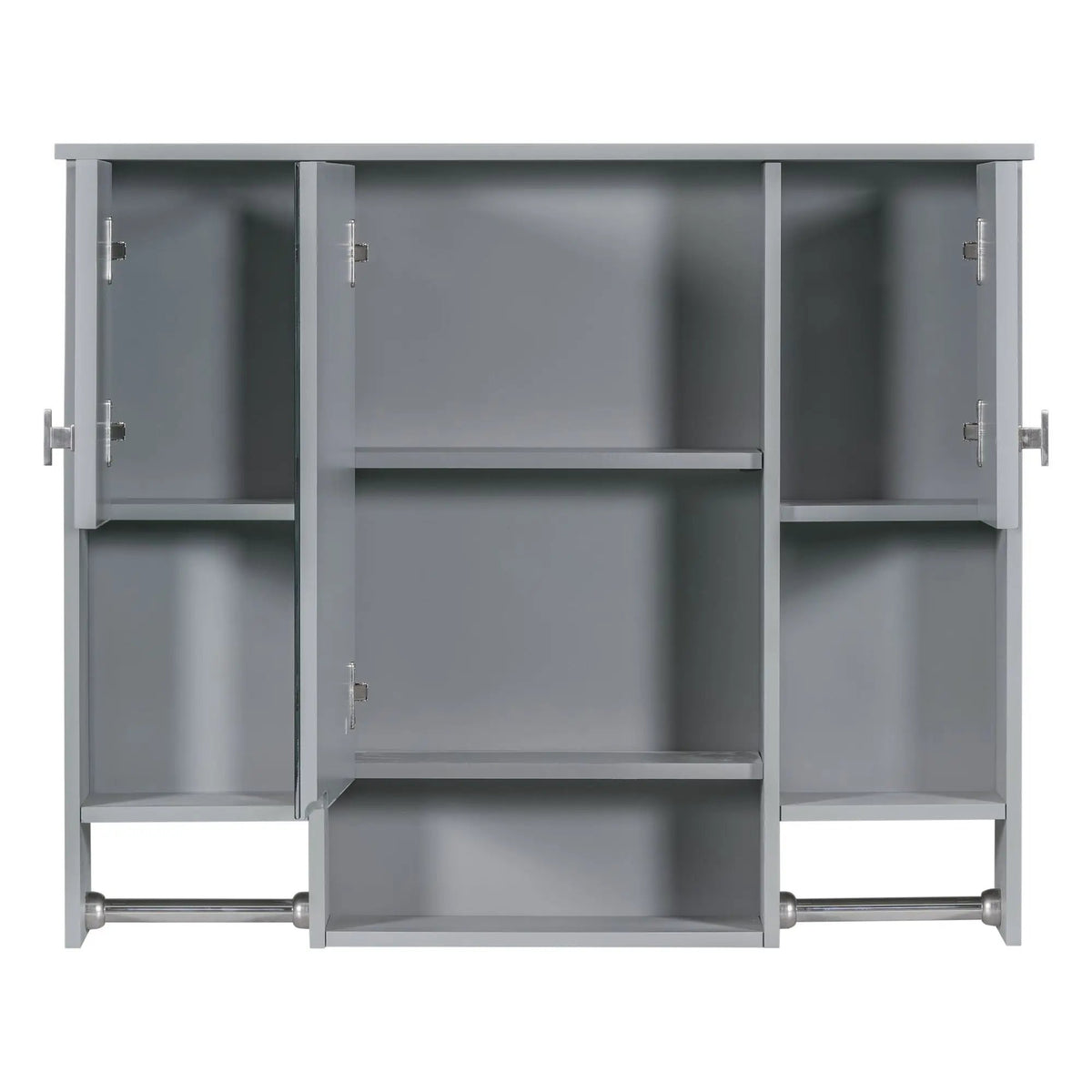 Wall Mounted Bathroom Cabinet With Mirror | Towel Bar | Closed Cabinets And Open Shelves | 35 Inch Width