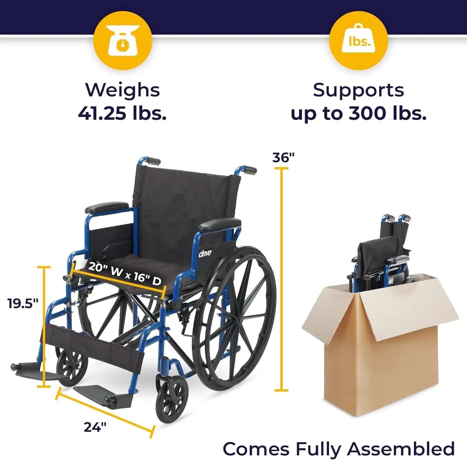 Blue Streak Folding Wheelchair With Flip Back Desk Arms 20 Inch Seat from PriceLows™