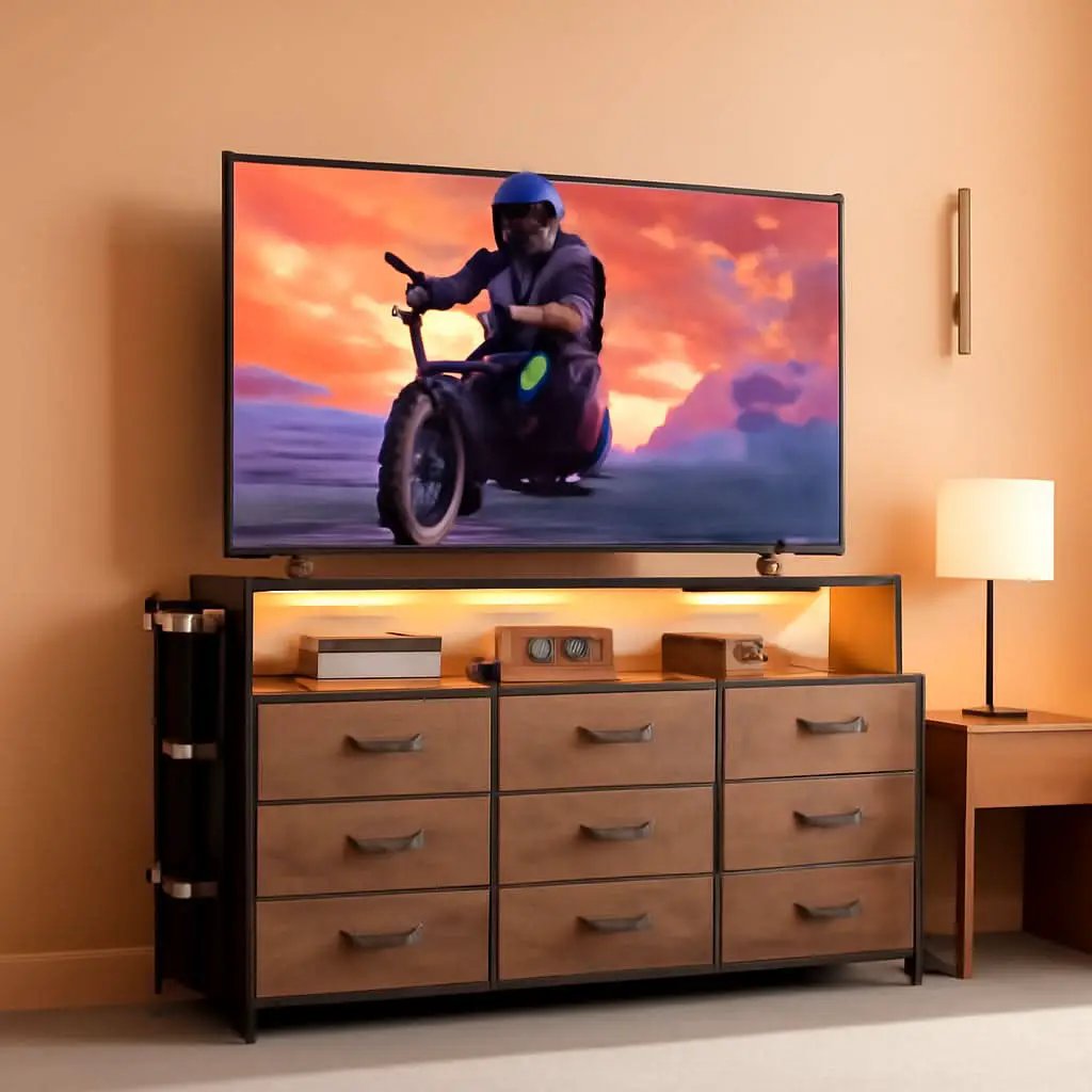 Dresser TV Stand 55 Inch 10 Drawers Rustic Brown Storage from PriceLows™