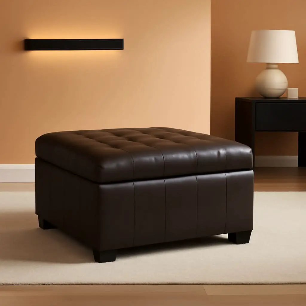 Marbled Brown Leather Storage Ottoman for Living Room from PriceLows™