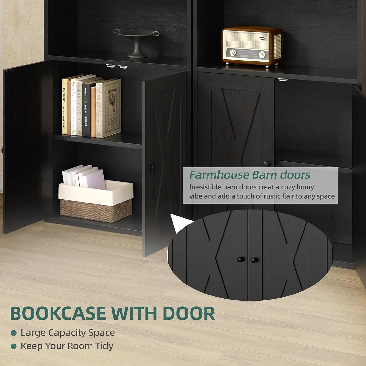 Industrial Black Floor Standing Bookcase With Doors from PriceLows™