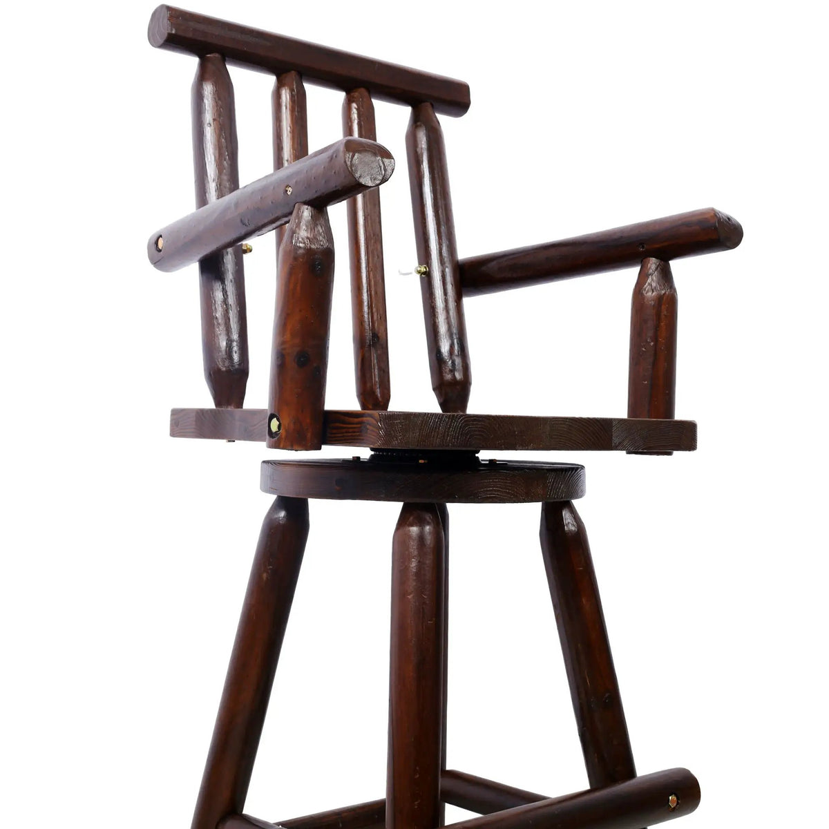 Rustic Bar Stool | 360 Degree Swivel | Fir Wood | Wide Armrest