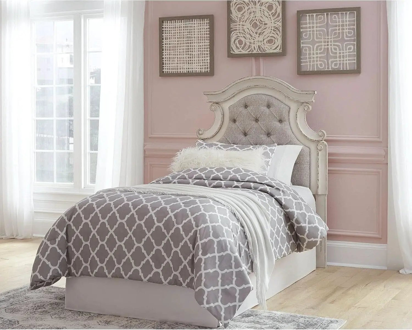 Vintage White Twin Upholstered Tufted Cottage Headboard from PriceLows™