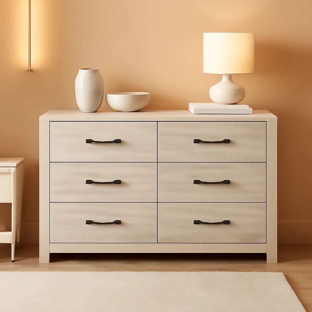Cambeck Farmhouse Industrial 6 Drawer Dresser Whitewash from PriceLows™
