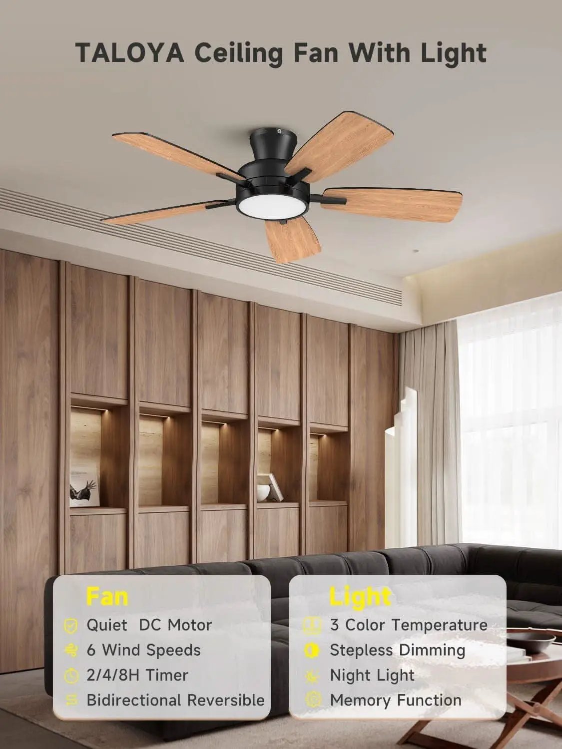 46 Inch Black Ceiling Fan With Remote Dimmable Light 3CCT from PriceLows™