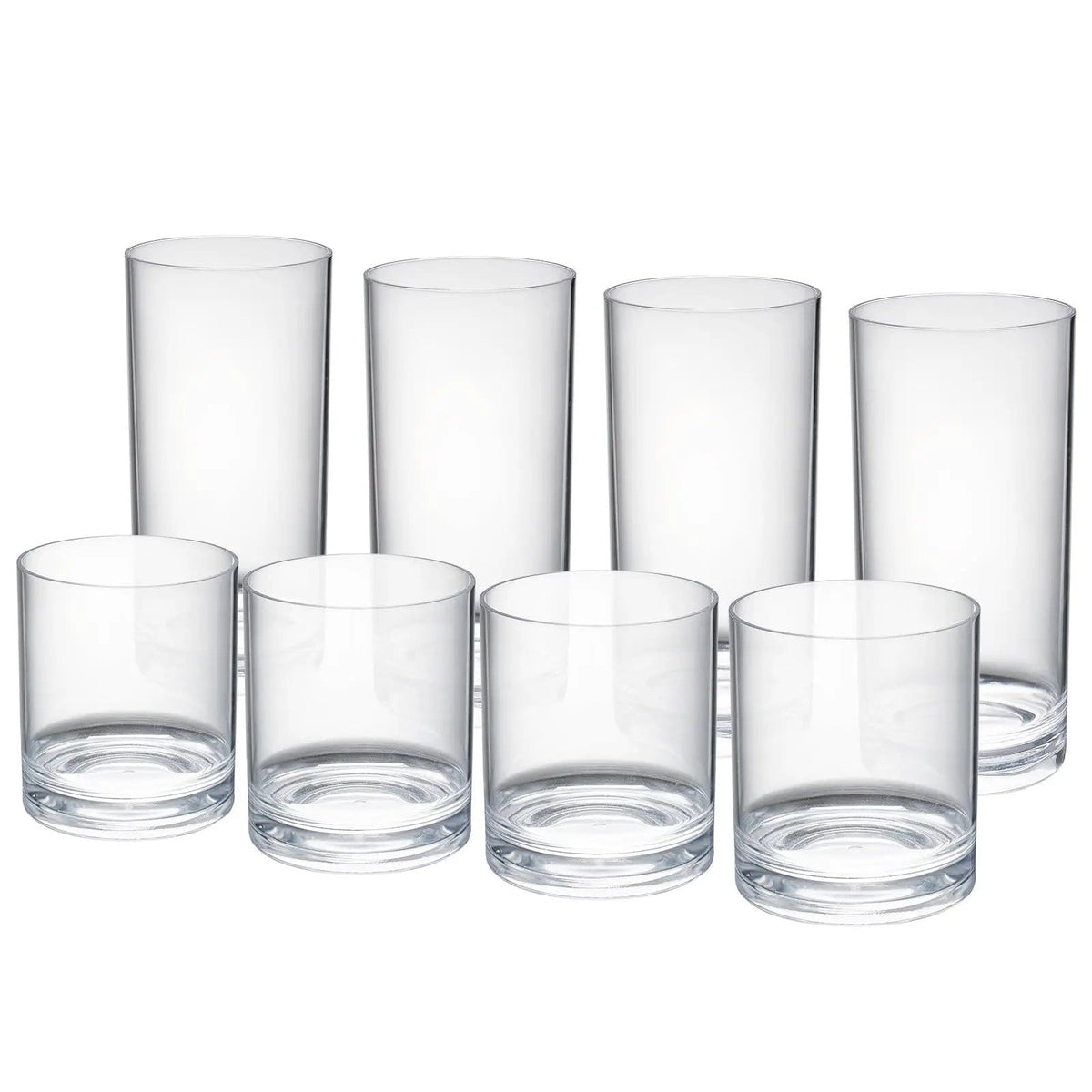 Barcelona Acrylic Lowball & Highball Glassware | 12 oz | Set of 8 | Acrylic
