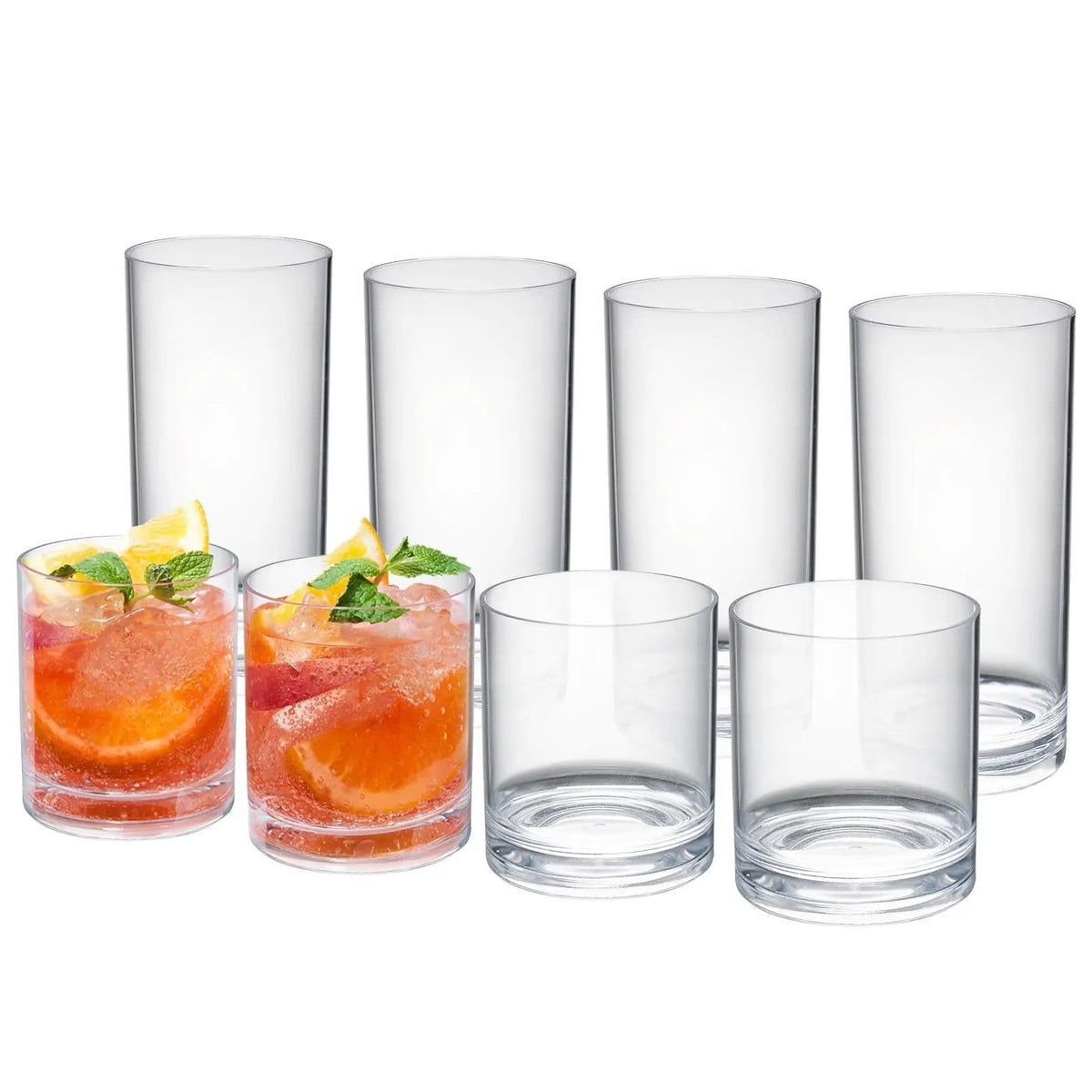 Barcelona Acrylic Lowball & Highball Glassware | 12 oz | Set of 8 | Acrylic