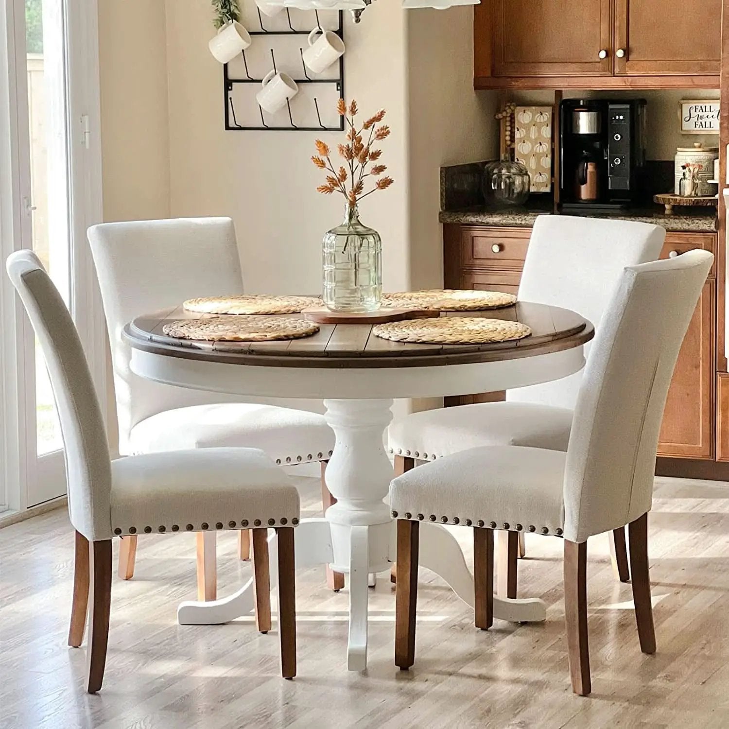 Beige Upholstered Parsons Chair With Nailhead Trim from PriceLows™