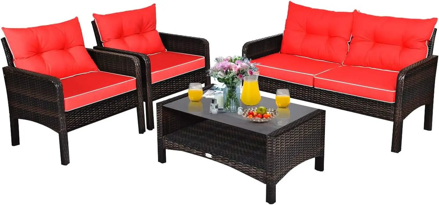 4 Piece Outdoor Wicker Patio Furniture Set with Cushions from PriceLows™