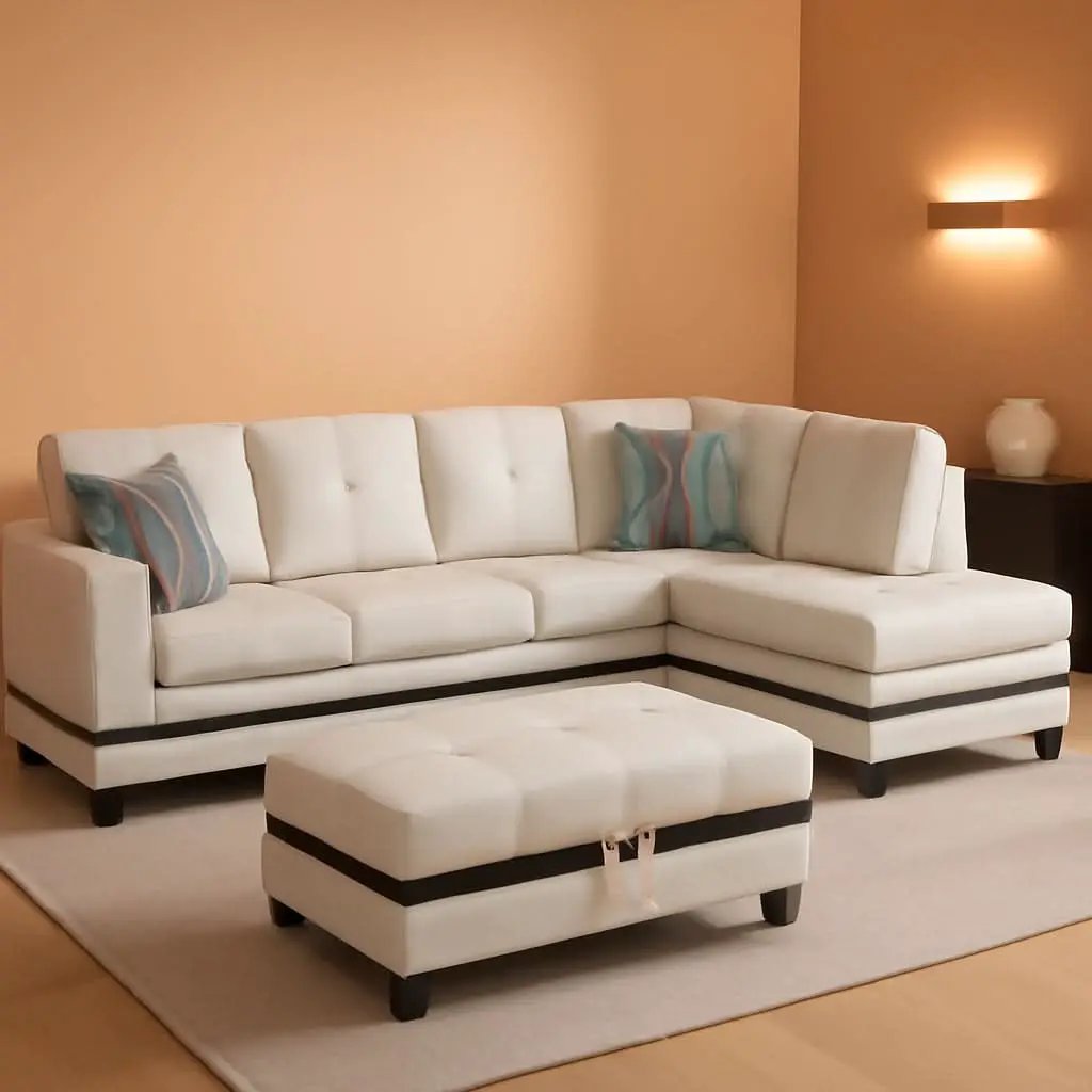 Sectional Sofa Faux Leather White L Shaped Couch Set from PriceLows™