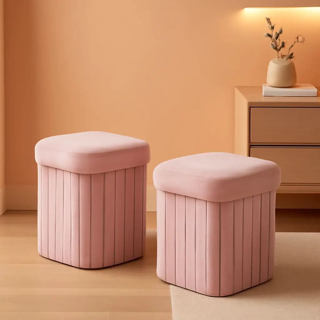 Flower Shaped Velvet Foldable Storage Ottoman Pink from PriceLows™