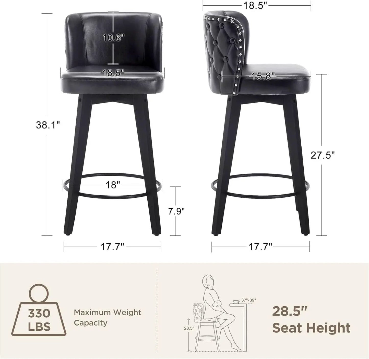 Swivel Bar Stool Set of Three with Faux Leather from PriceLows™