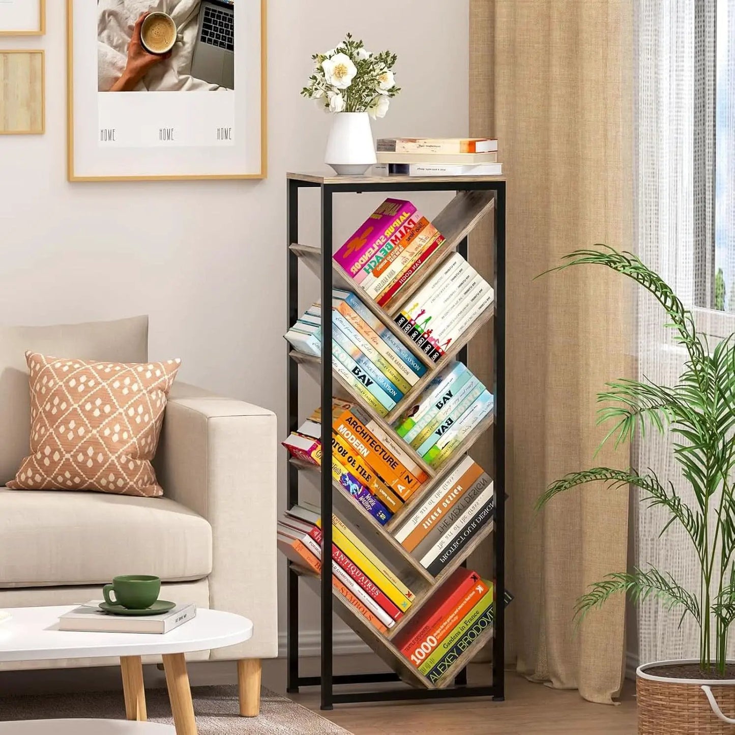 Tree Bookshelf 9 Tier Floor Standing Wooden Bookcase For Small Spaces from PriceLows™