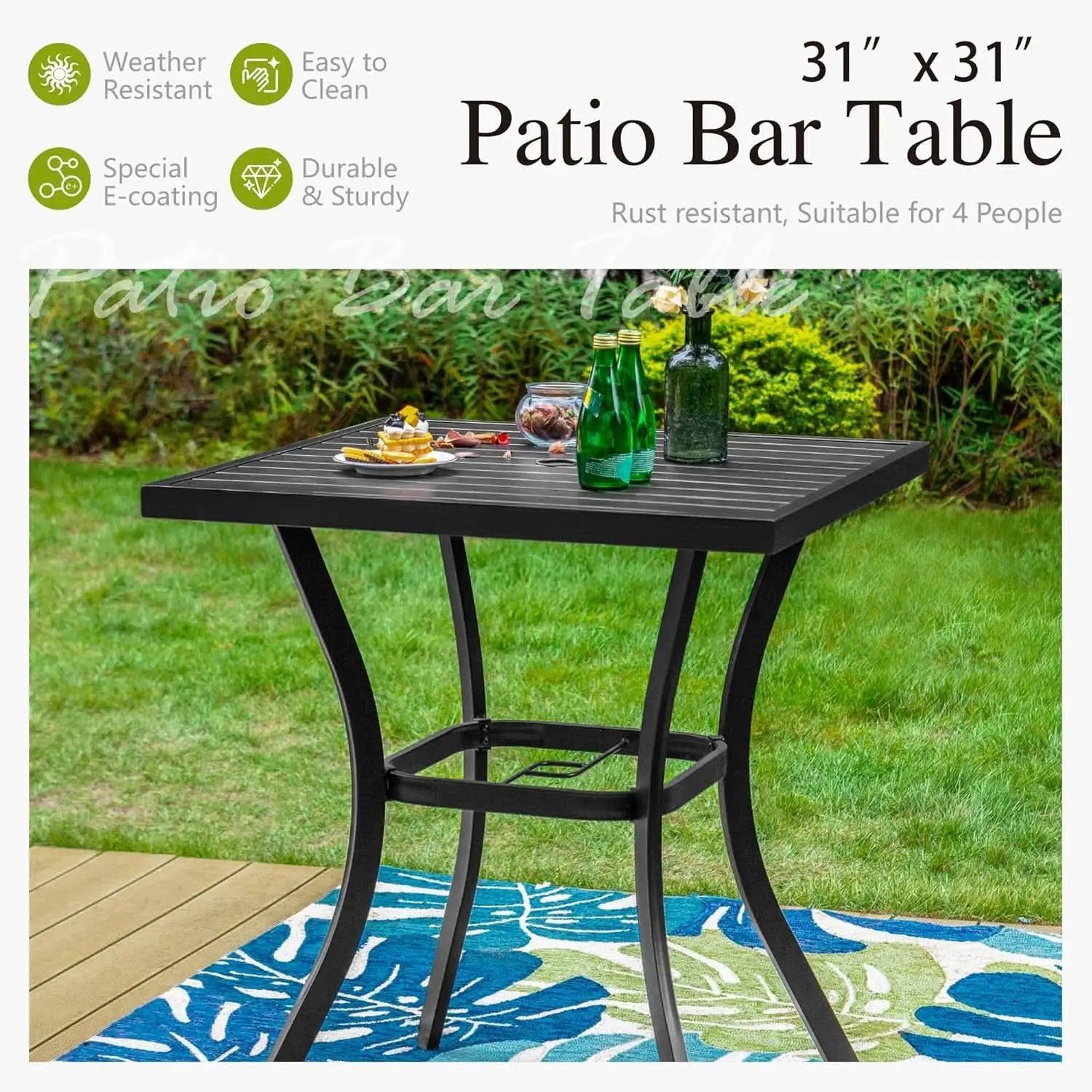 Counter Height Outdoor Bar Set With 2 Swivel Chairs from PriceLows™