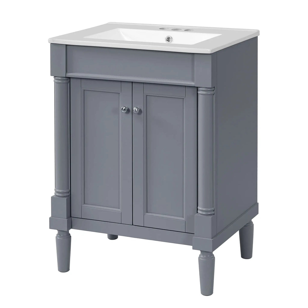 24 Inch Bathroom Vanity With Top Sink | 2 Tier Storage Cabinet | Retro Metal Handles | Soft-Closing Hinges