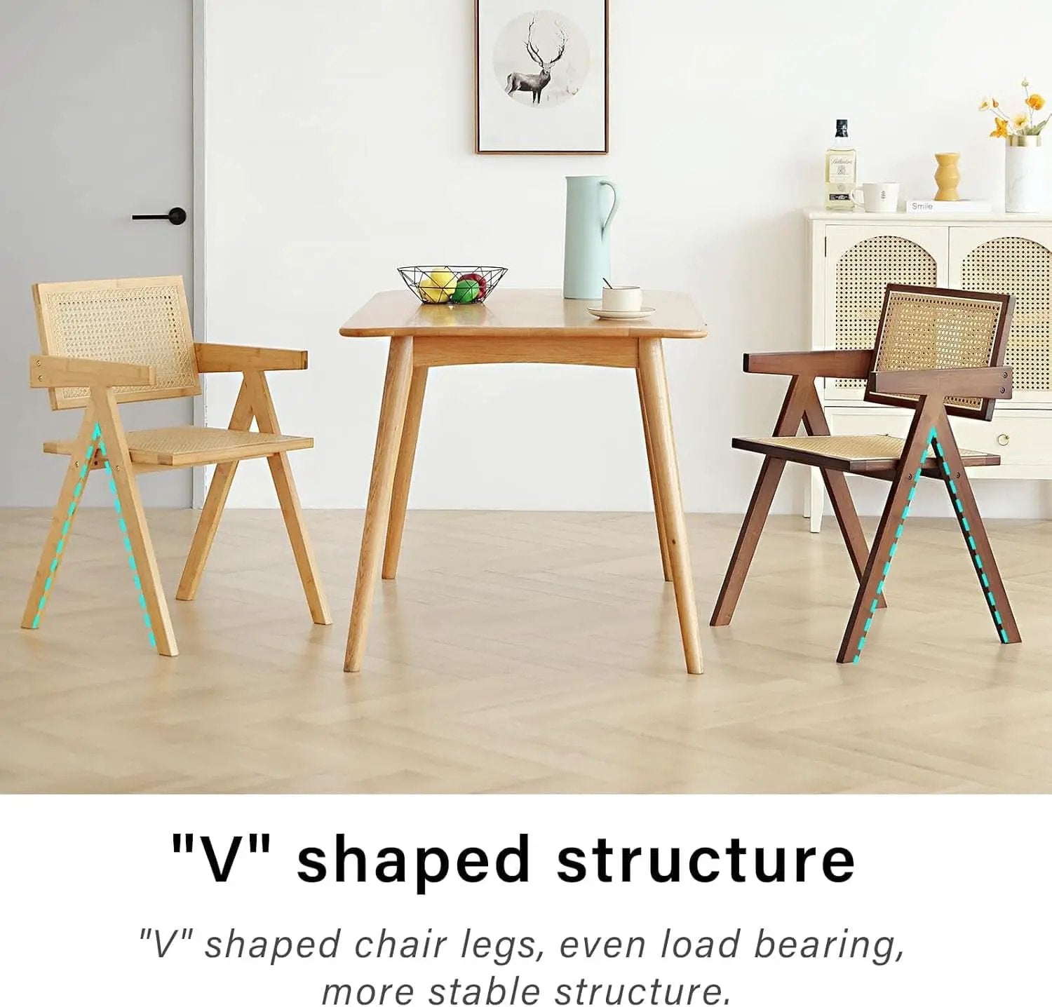 Walnut Rattan Dining Chairs Set Of 2 Ergonomic Back from PriceLows™
