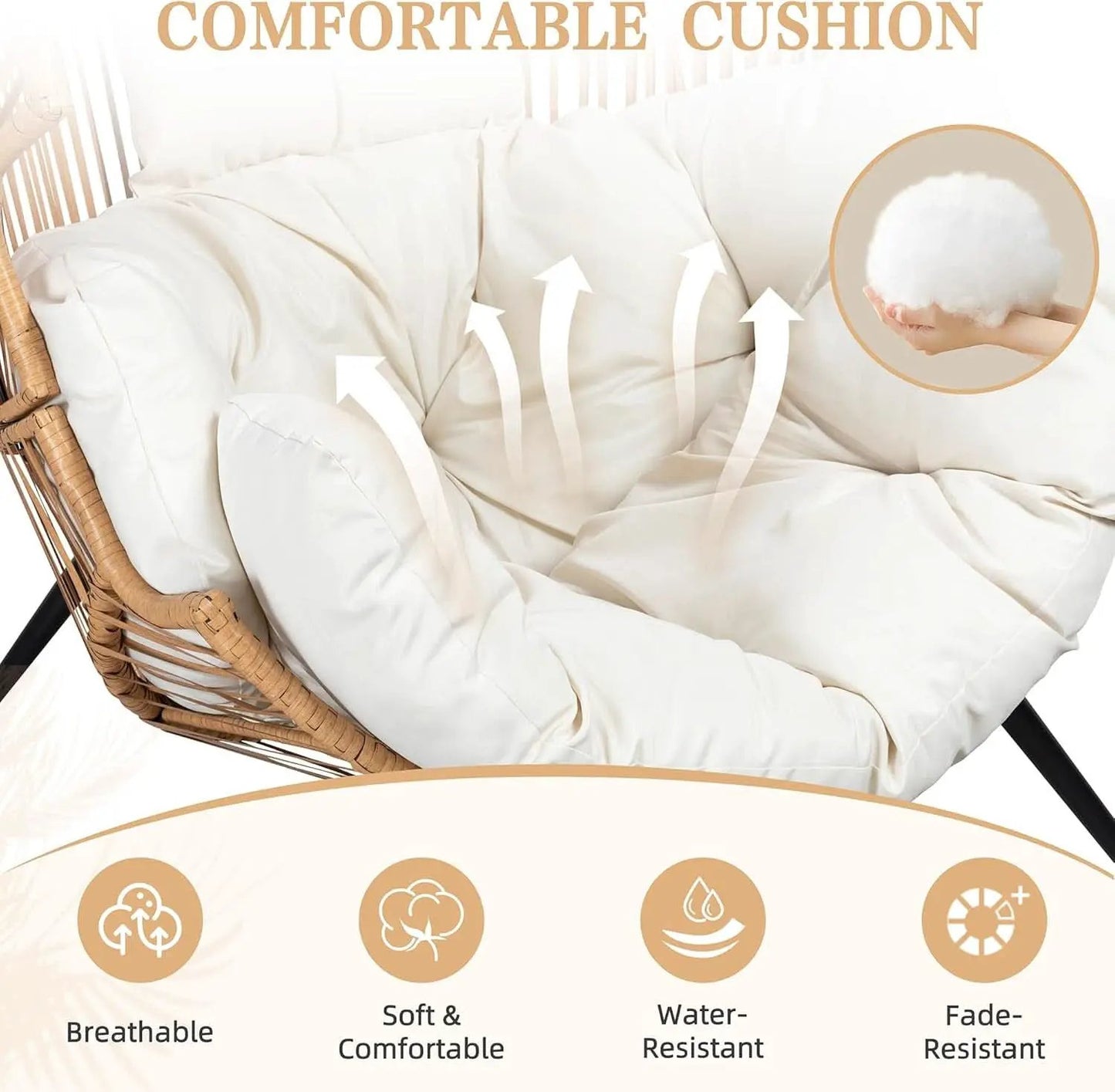 Beige Wicker Egg Chair With Cushion Outdoor Lounge from PriceLows™