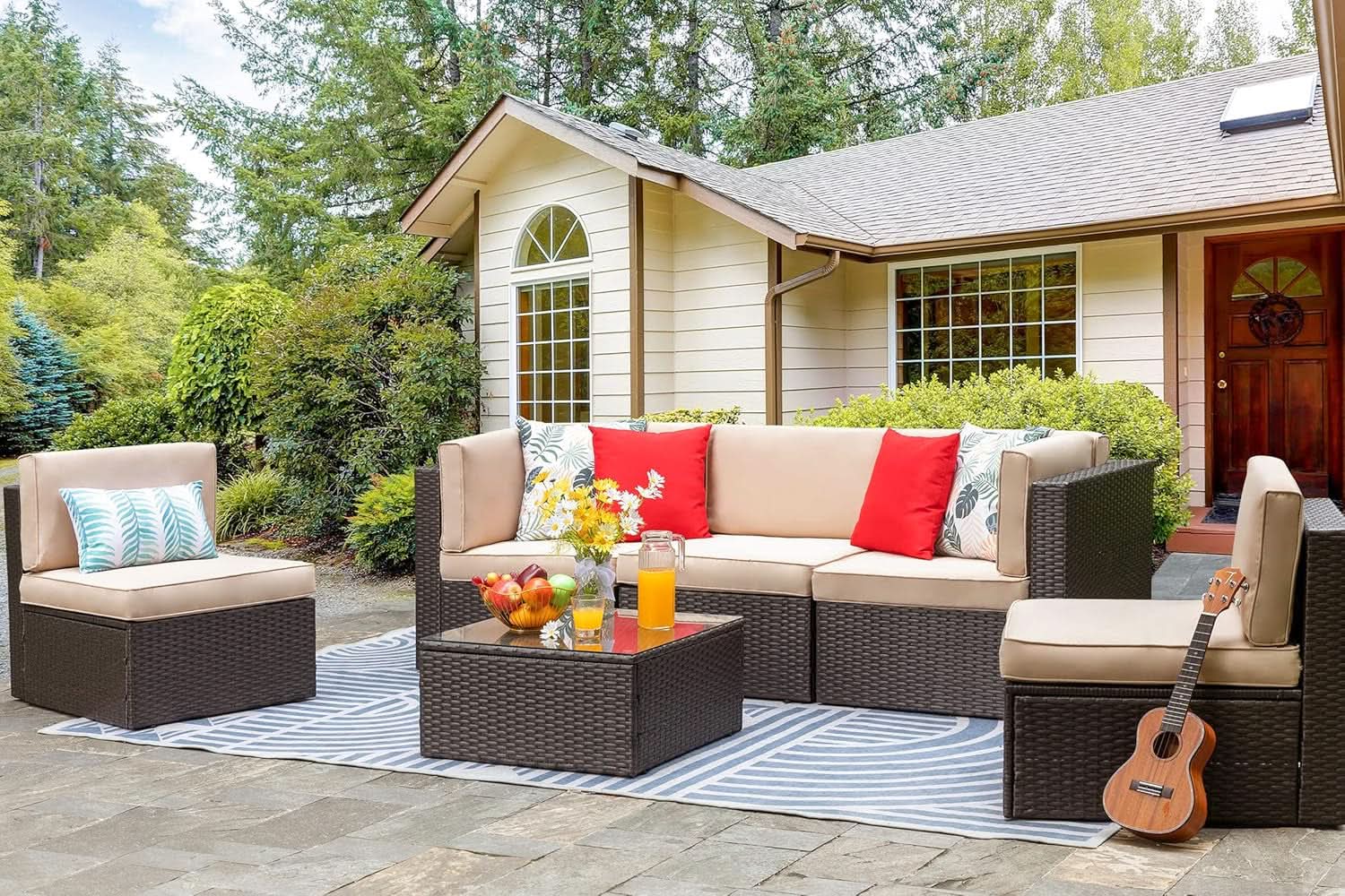 Outdoor Wicker Sectional Sofa Set with Coffee Table from PriceLows™