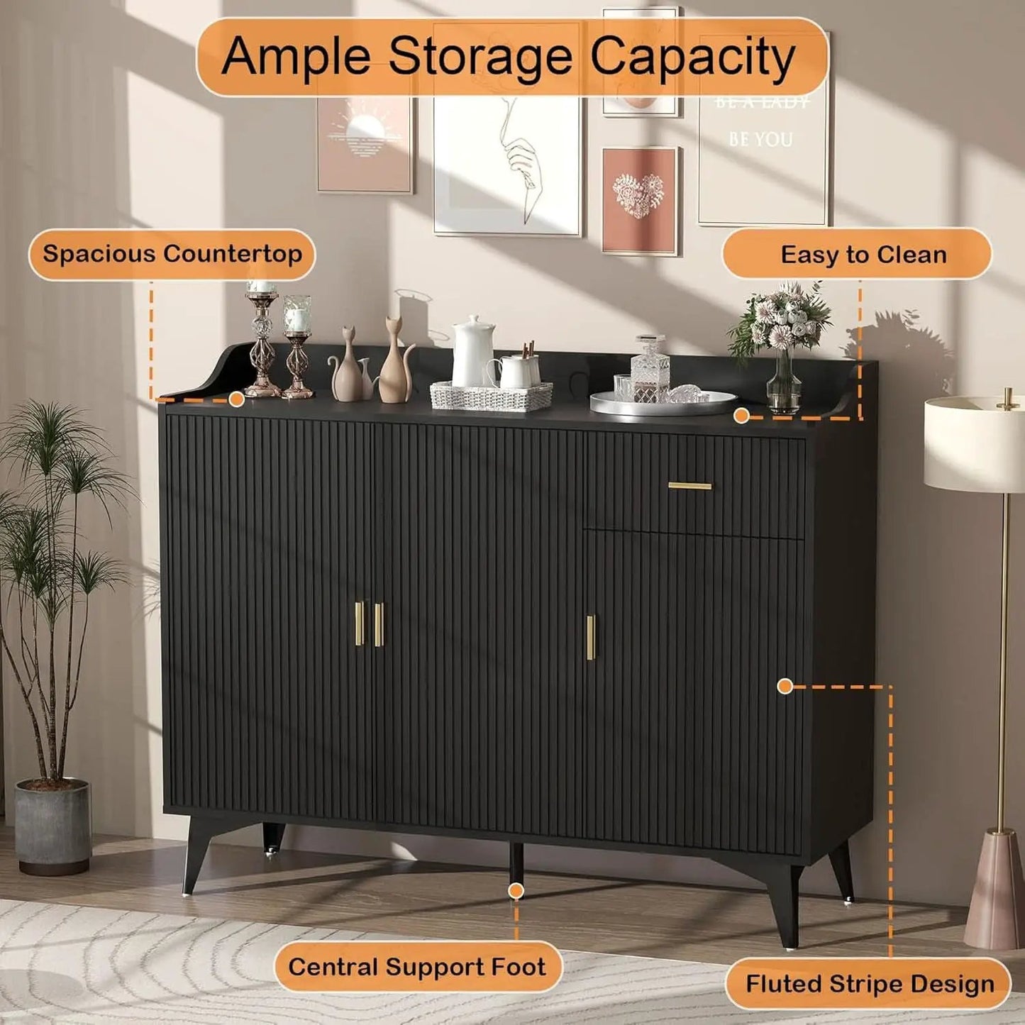 Black 47In Sideboard Cabinet For Dining Room Storage from PriceLows™
