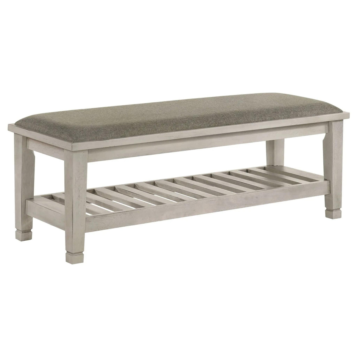 Franco Fabric Upholstered Bench with Shelf Distressed | 50.5 x 17.75 x 18.5 in | Fabric | White