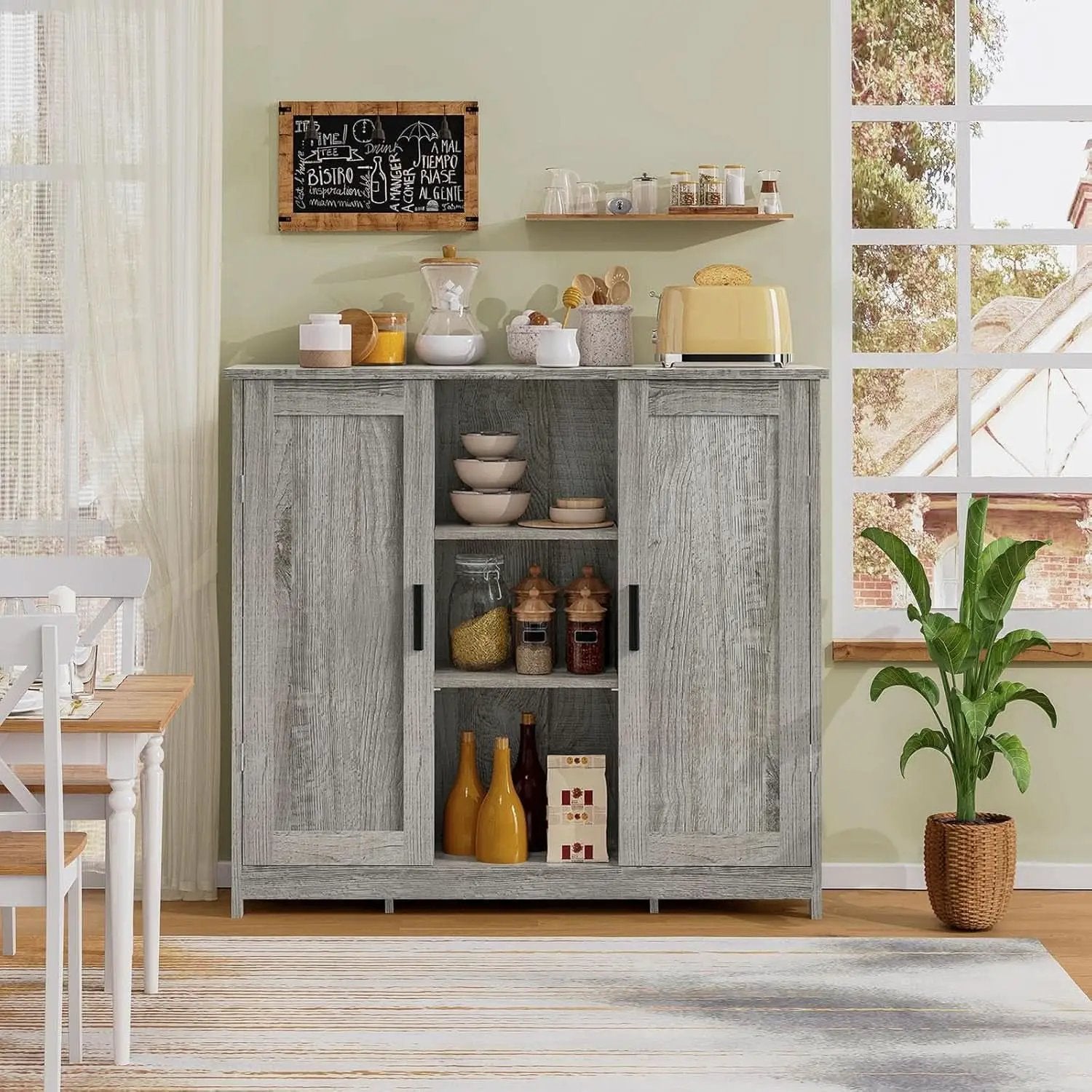 Grey Storage Cabinet With 2 Doors And 4 Adjustable Shelves from PriceLows™